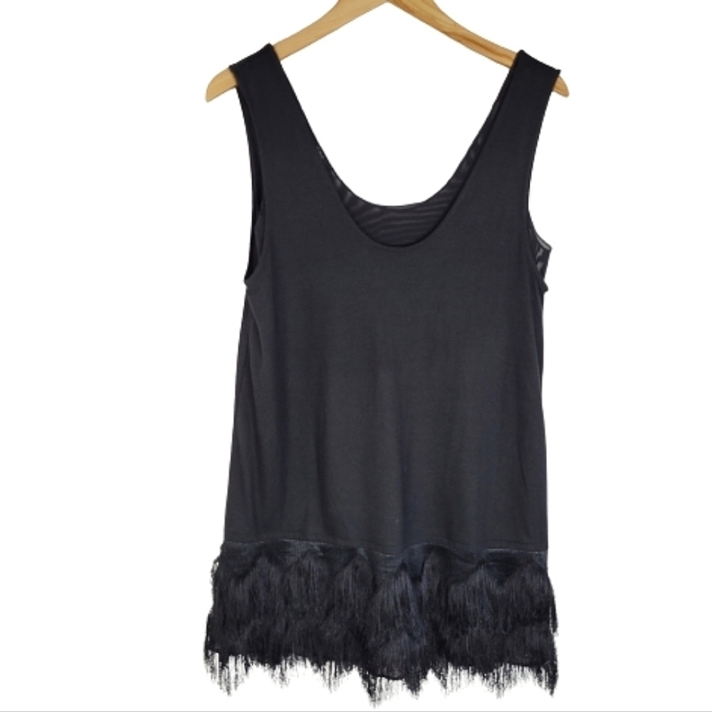 Banana Republic black Fringe trim top